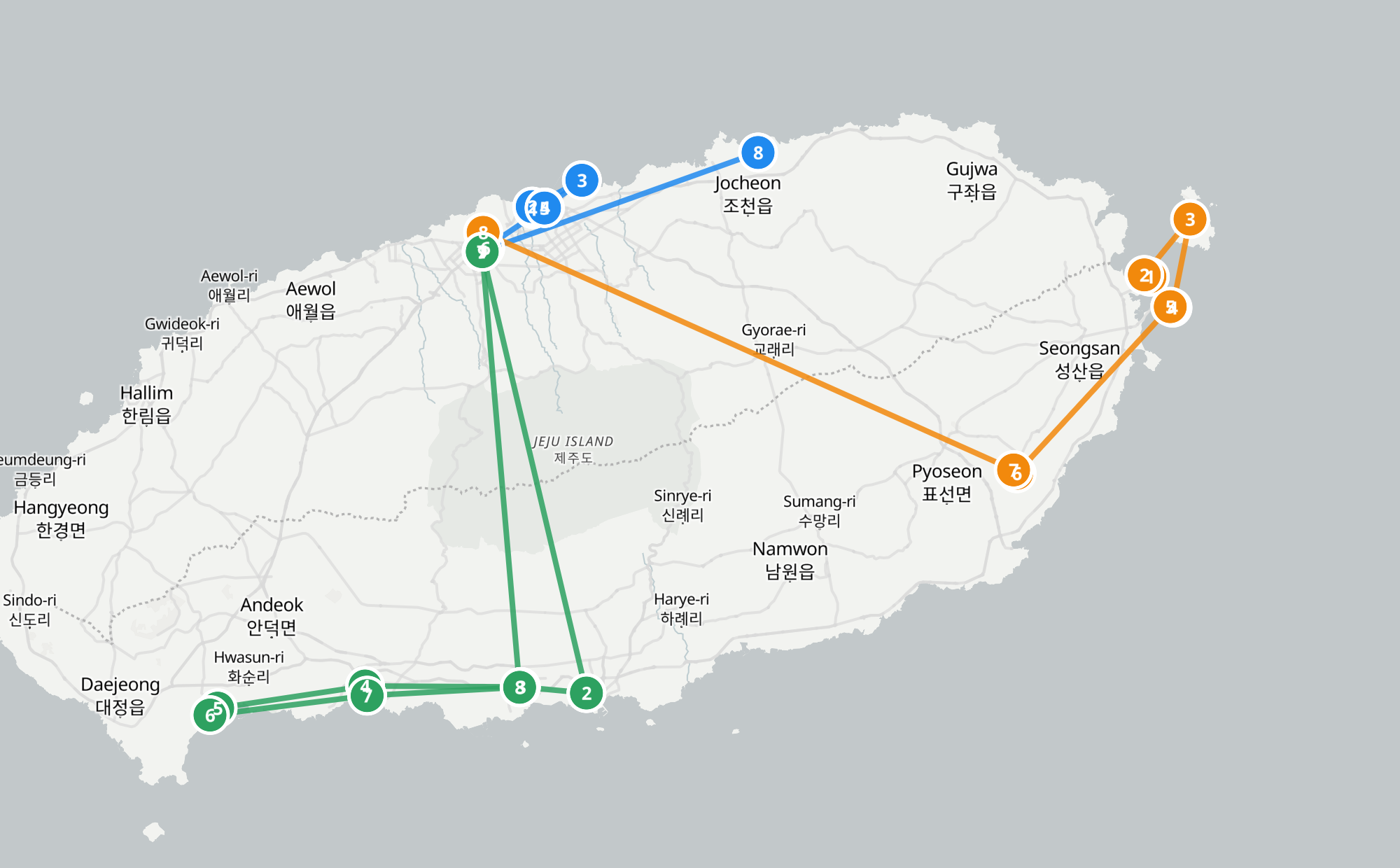 제주도 여행 동선 지도