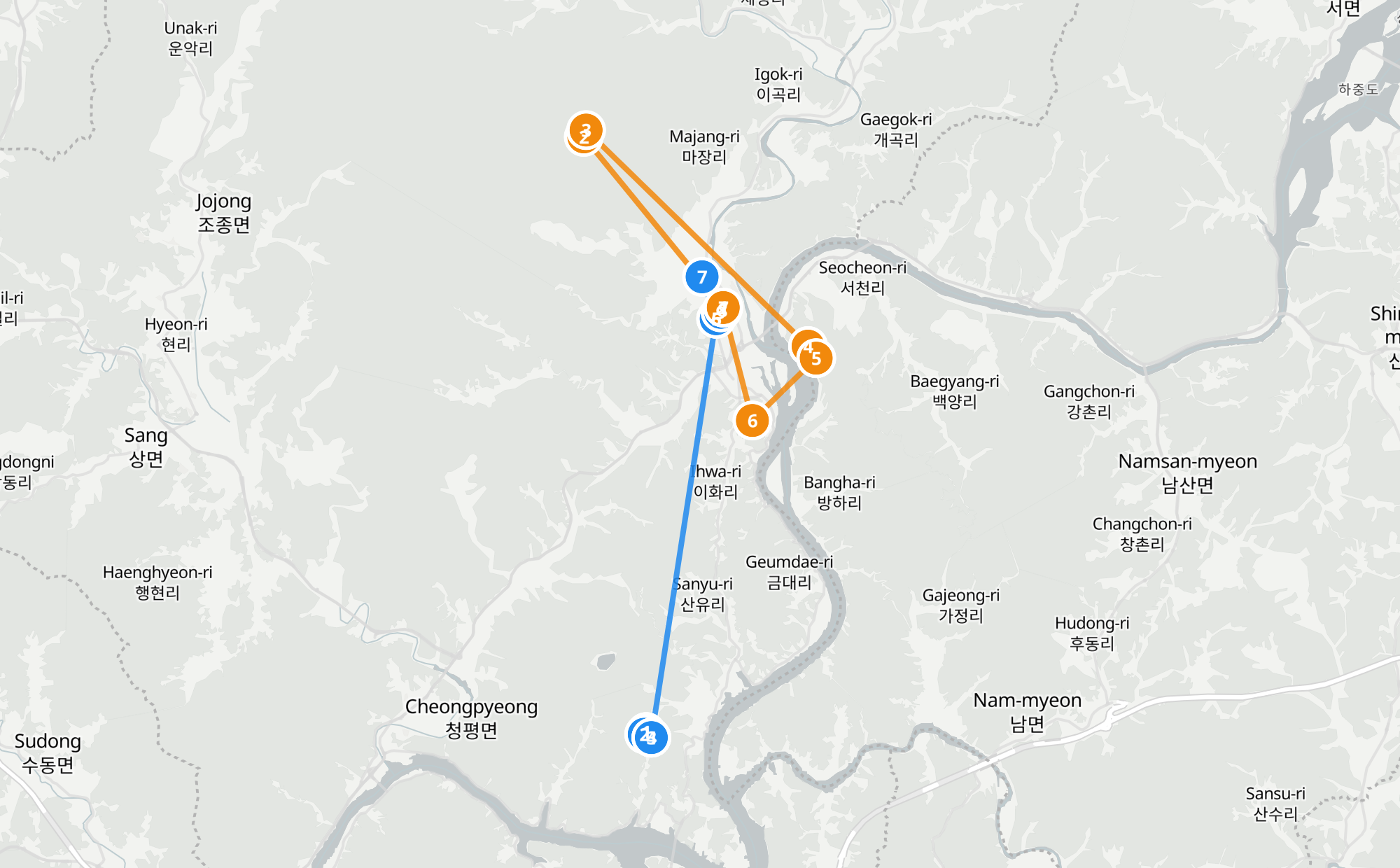 가평 여행 동선 지도